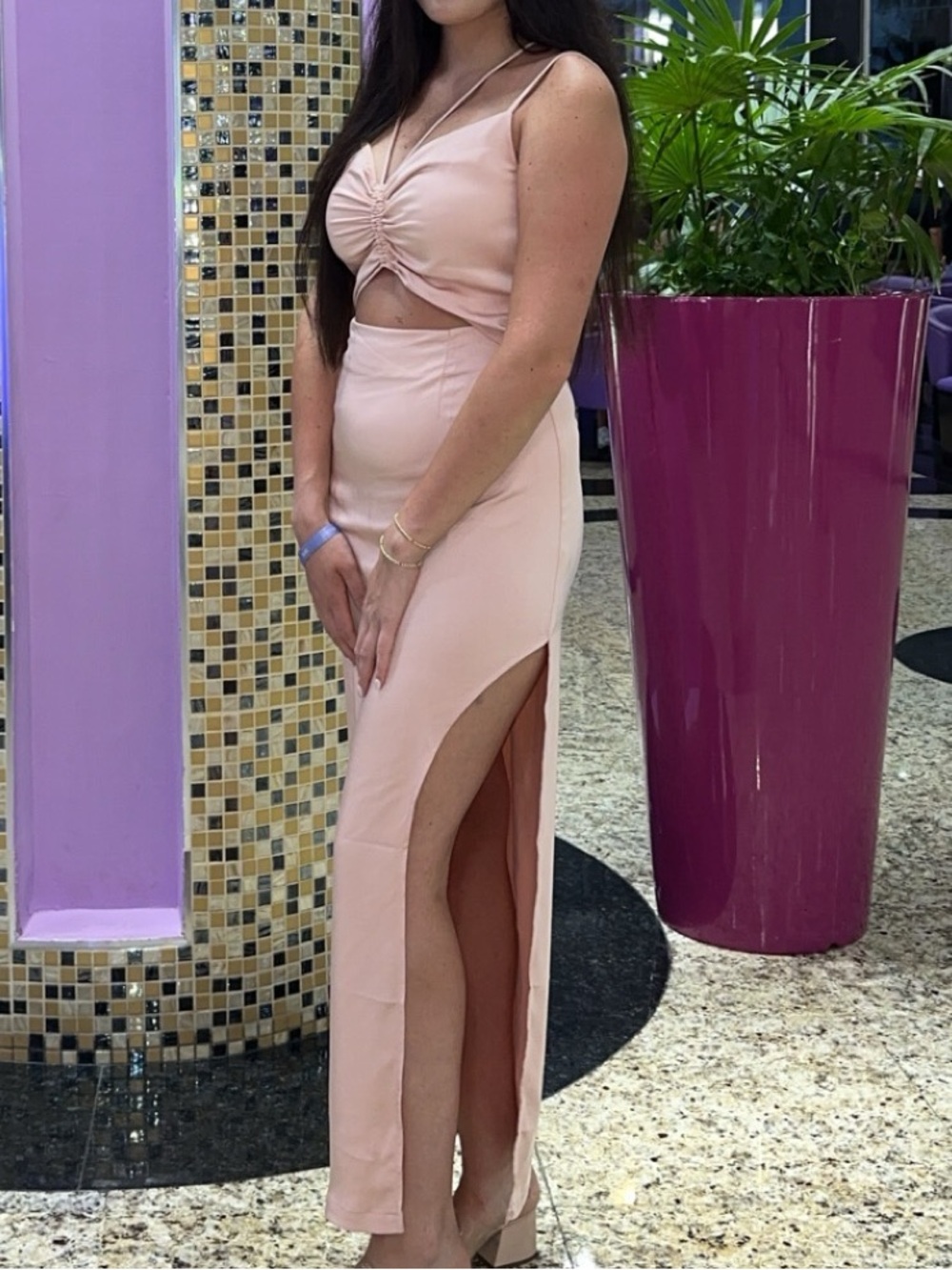 Sleeveless Twist-Front Maxi Dress in Blush Pink